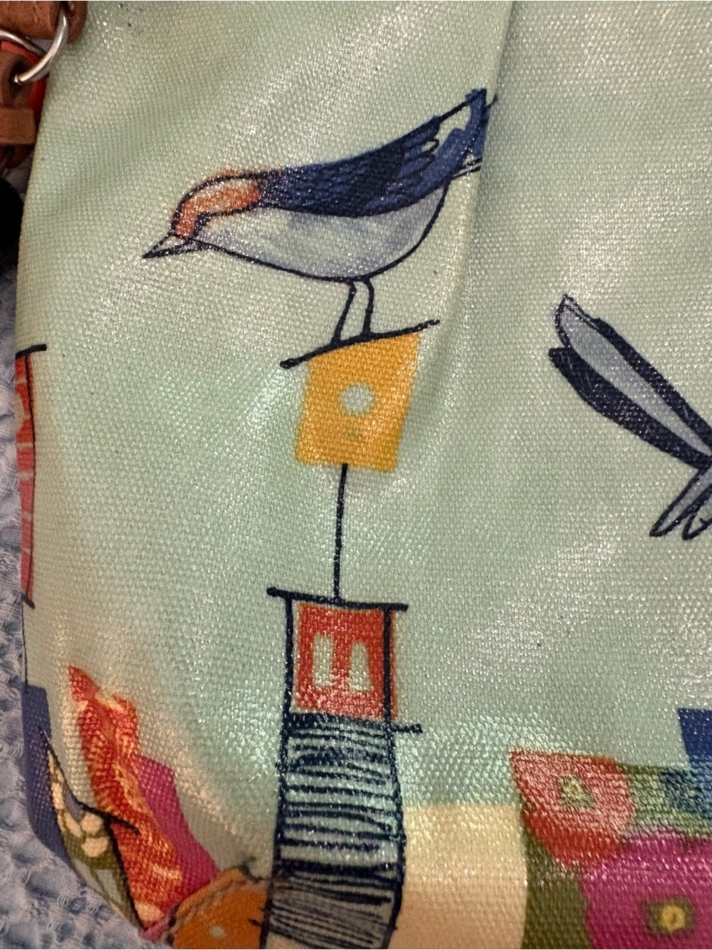 Fossil Key-Per City Birds Coated Canvas Crossbody Bag with Keychain Like New - Picture 5 of 15